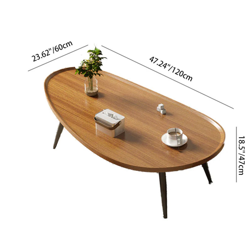 Traditional Japanese Oval MDF Iron Coffee Table 1-Tier For Living Room