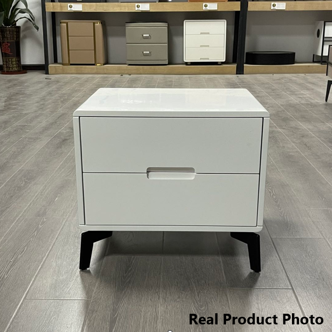 Modern Minimalist Carbon Steel Frame Nightstand - Lacquered Veneered Plywood 2-Drawers Bedside Table For Bedroom