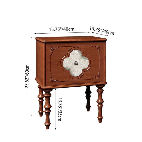 Table de chevet traditionnelle française carrée en bois massif de frêne, contreplaqué et pin, 1 tiroir pour chambre à coucher 