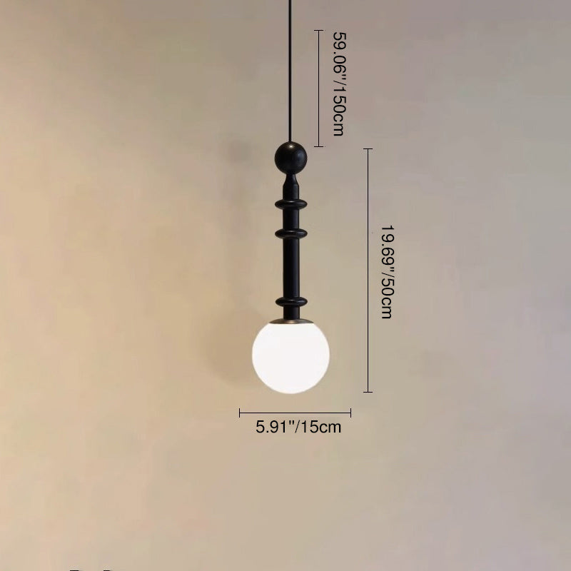 Suspension luminaire à 1 lumière avec abat-jour en forme de globe en verre, en bois de frêne blanc linéaire vintage traditionnel, pour chambre à coucher 