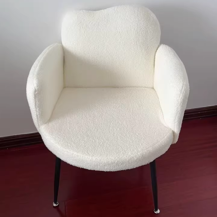 Modern Minimalist Hug-Style Sherpa Fabric Plywood Iron Vanity Stool With Armrest Backrest For Bedroom