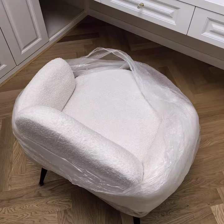 Modern Minimalist Hug-Style Sherpa Fabric Plywood Iron Vanity Stool With Armrest Backrest For Bedroom