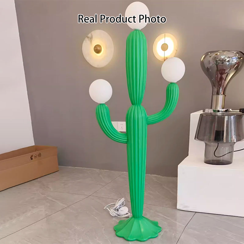 Lampe de sol contemporaine en résine de cactus créatif avec 3 lumières en verre pour salon 