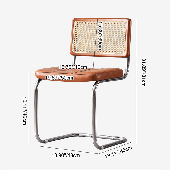 Contemporary Vintage Square Rattan Leather Iron Chair Backrest For Living Room