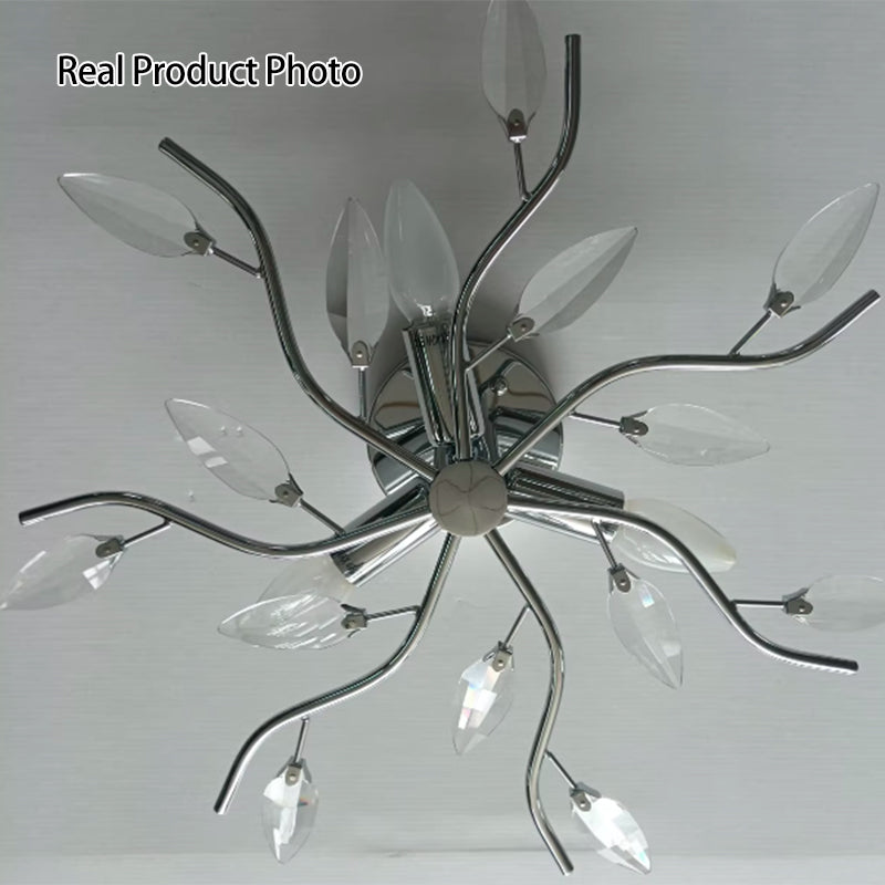 Modern  Luxury Leaves Iron Glass 3-Light Semi-Flush Mount Ceiling Light for Living Room