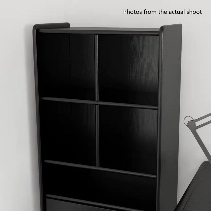 Zeitgenössisches nordisches rechteckiges schwarzes Ausstellungsregal aus Massivholz mit 1 Schublade für das Wohnzimmer 