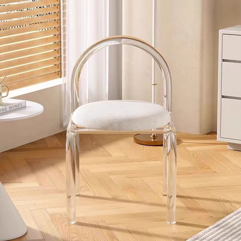 Moderner minimalistischer runder Schminkhocker aus Samt und Acryl mit Rückenlehne für das Schlafzimmer 
