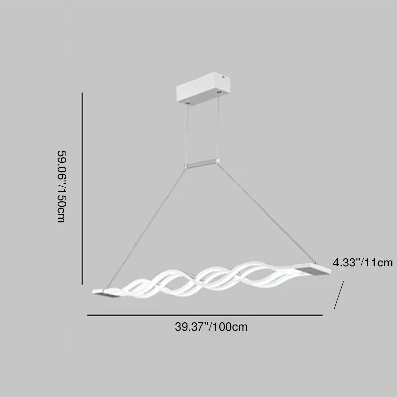 Suspension LED contemporaine Creative Wave à longue tige en fer, aluminium et acrylique pour salle à manger 
