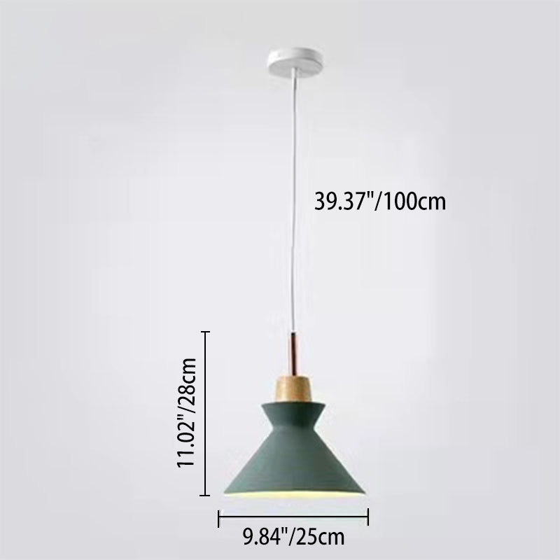 Zeitgenössische nordische Eiche Holz Eisen Glocke Kegel Kuppel 1-flammige Pendelleuchte für das Wohnzimmer 