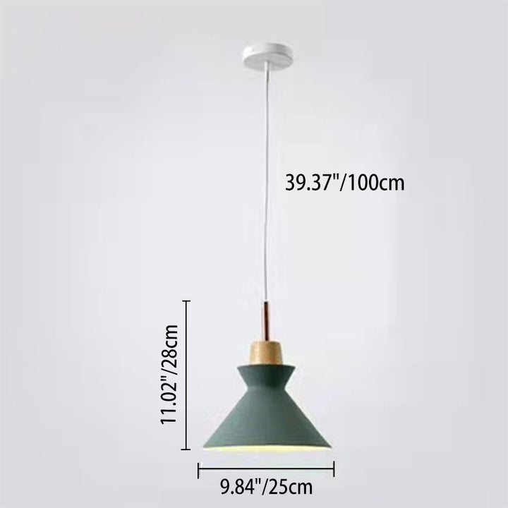 Zeitgenössische nordische Eiche Holz Eisen Glocke Kegel Kuppel 1-flammige Pendelleuchte für das Wohnzimmer 