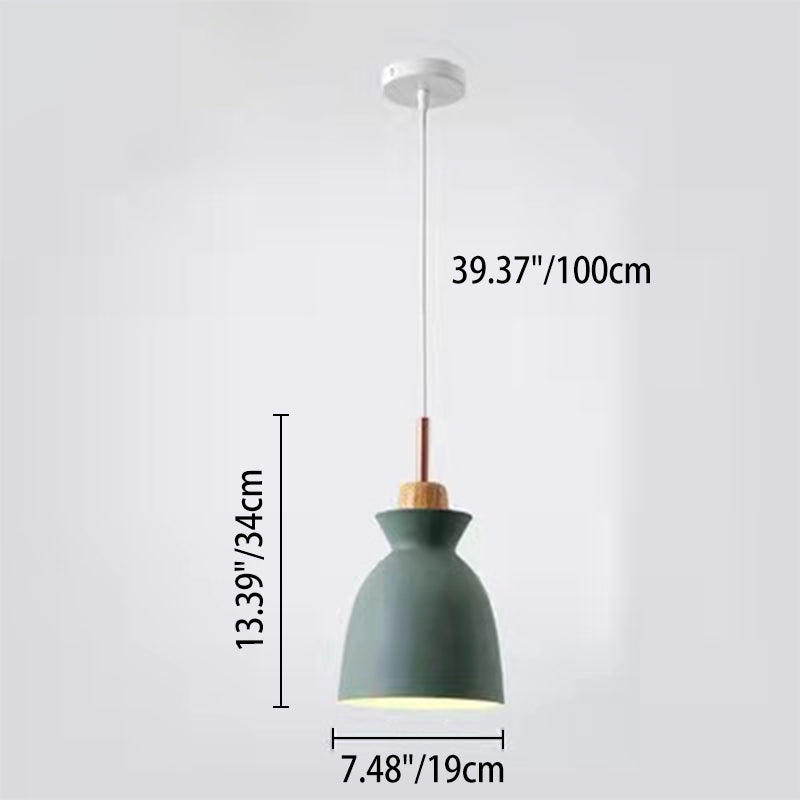 Zeitgenössische nordische Eiche Holz Eisen Glocke Kegel Kuppel 1-flammige Pendelleuchte für das Wohnzimmer 