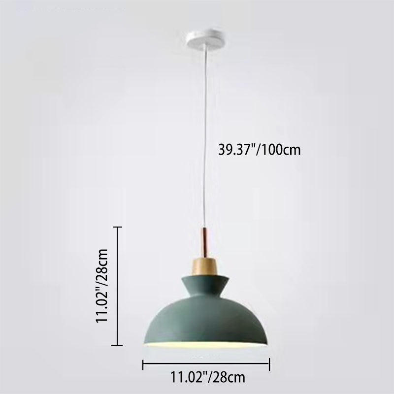 Zeitgenössische nordische Eiche Holz Eisen Glocke Kegel Kuppel 1-flammige Pendelleuchte für das Wohnzimmer 