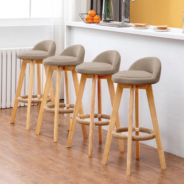 Contemporary Nordic Round Rubber Wood Rotatable Low Back Upholstered Bar Stool Footrest For Dining Room