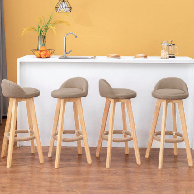 Contemporary Nordic Round Rubber Wood Rotatable Low Back Upholstered Bar Stool Footrest For Dining Room