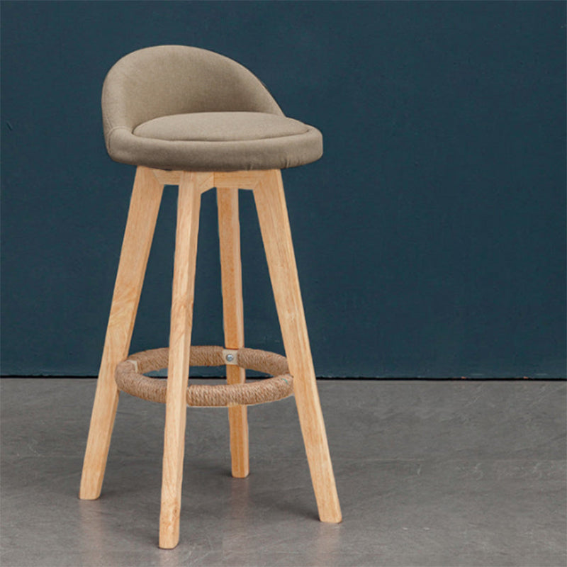 Contemporary Nordic Round Rubber Wood Rotatable Low Back Upholstered Bar Stool Footrest For Dining Room