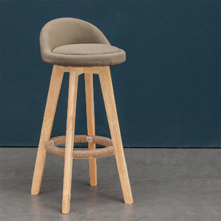 Contemporary Nordic Round Rubber Wood Rotatable Low Back Upholstered Bar Stool Footrest For Dining Room