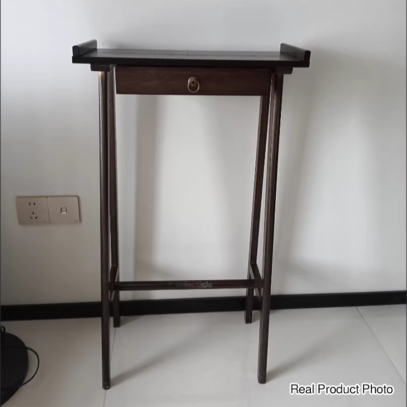 Traditional Chinese Rectangular Bamboo Console Table 1-Drawer For Living Room &amp; Entryway