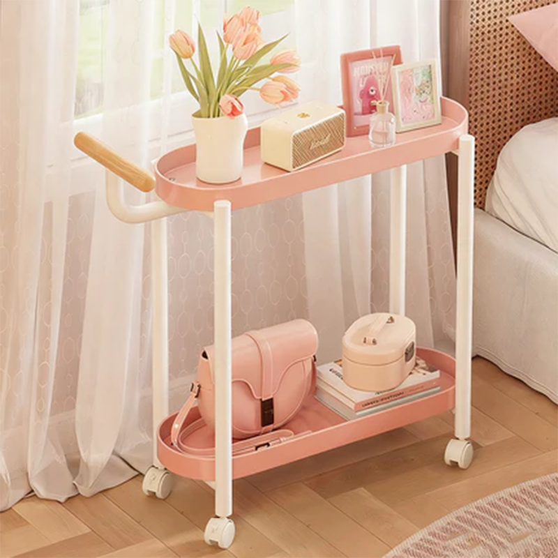 Modern Minimalist Narrow Oval PP Plastic ABS Iron Movable End Table 2-Tier For Living Room