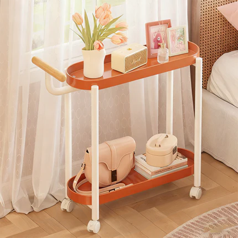 Modern Minimalist Narrow Oval PP Plastic ABS Iron Movable End Table 2-Tier For Living Room