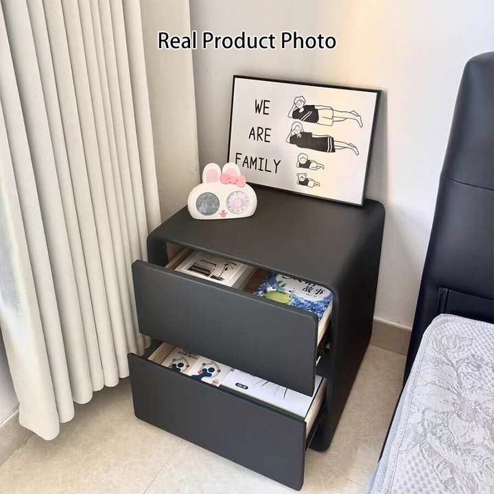 Modern Minimalist Rectangular Medium Density Fiberboard Cat-Scratch-Resistant Leather Solid Wood Nightstand 2-Drawer For Bedroom