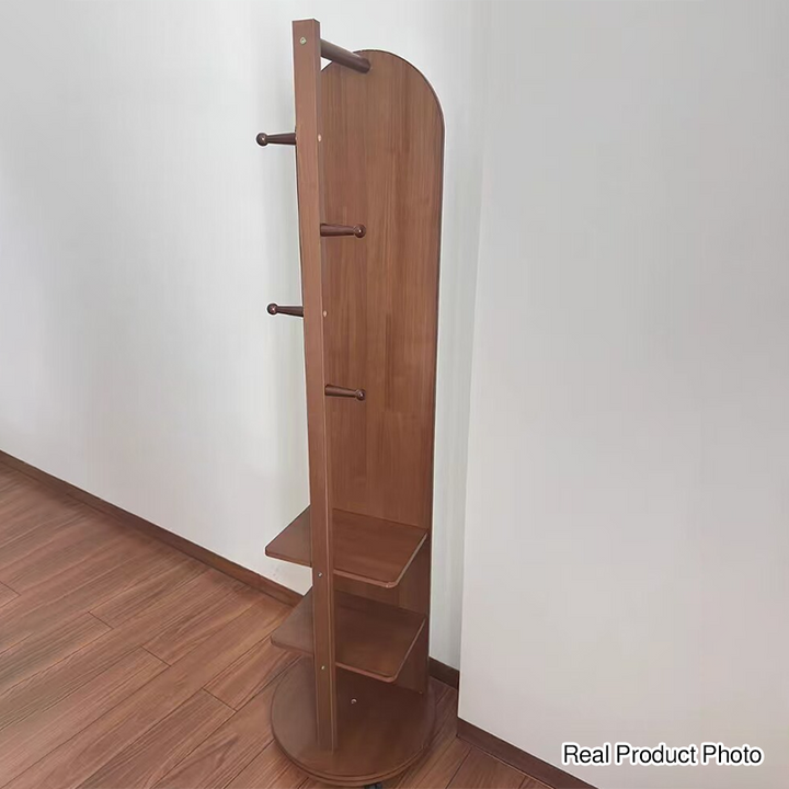 Modern Minimalist Rectangular Solid Wood Rotatable Movable Hall Tree With Mirror &amp; 3-Tier Storage For Bedroom &amp; Entryways