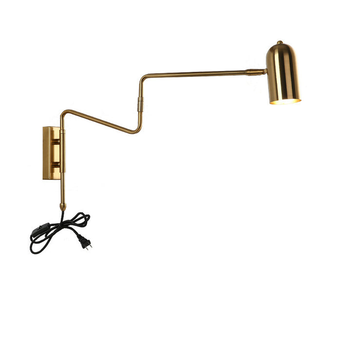 Applique murale à bras oscillant long et cylindre en fer de style nordique contemporain pour chambre à coucher 