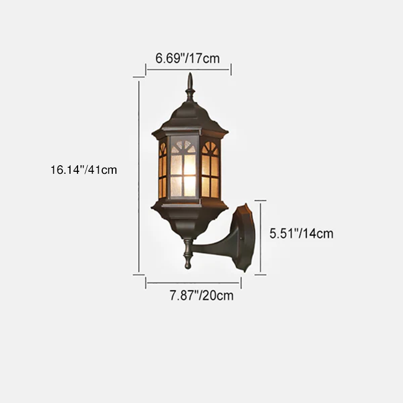 Traditionelle europäische Aluminiumlegierung Schloss Design Glas 1-Licht wasserdichte Wandleuchte Lampe für Außenterrasse 