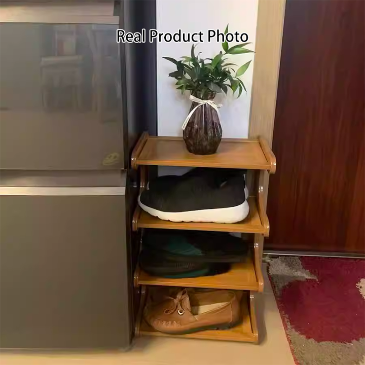Contemporary Scandinavian Rectangular Nan Bamboo Medium-Density Fiberboard Storage Shelf Shoe Storage 2/3/4/5/6-Tier For Entryways &amp; Living Room