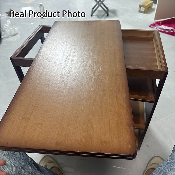 Modern Minimalist Rectangular Acrylic Bamboo Side Table 4-Tier 1-Cabinet Movable For Living Room