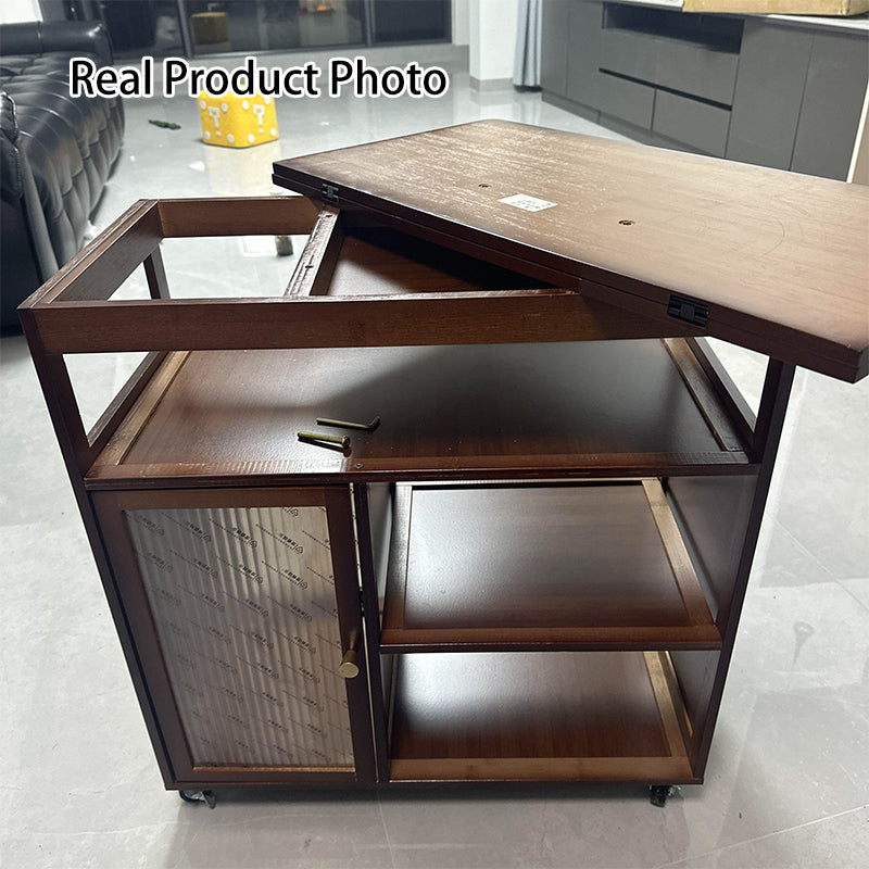 Modern Minimalist Rectangular Acrylic Bamboo Side Table 4-Tier 1-Cabinet Movable For Living Room