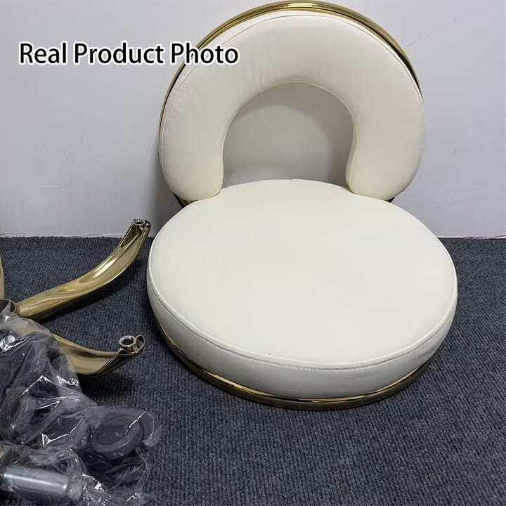 Coussin Rond Scandinave Contemporain Creux Métal Synthétique Placage Électro Vanity Tabouret Dossier Sans Bras Pour Chambre 