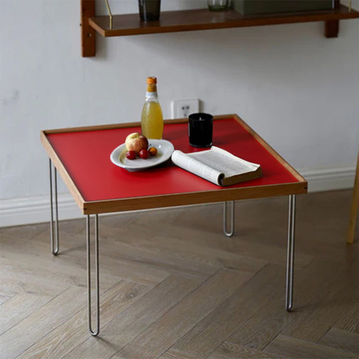 Table basse contemporaine nordique carrée en bois massif et acier inoxydable, 1 niveau, pour salon 