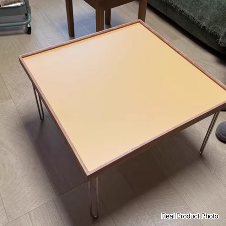Table basse contemporaine nordique carrée en bois massif et acier inoxydable, 1 niveau, pour salon 
