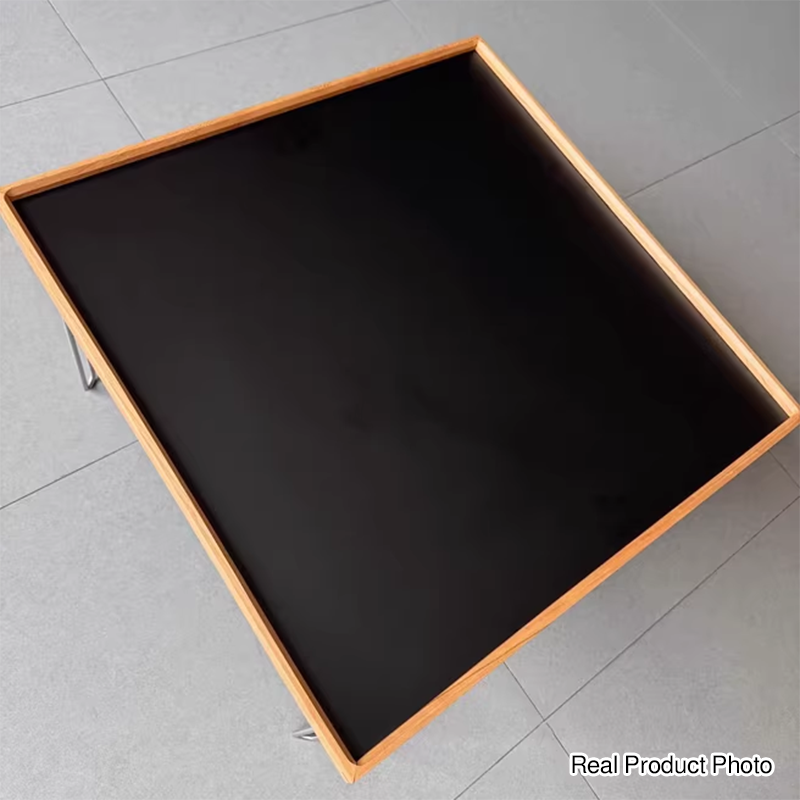 Table basse contemporaine nordique carrée en bois massif et acier inoxydable, 1 niveau, pour salon 