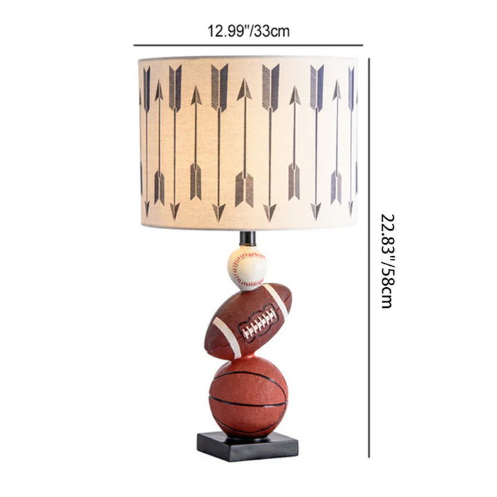 Lampe de table contemporaine créative pour enfants Football Basketball Baseball Base en résine tissu 1-lumière pour chambre 