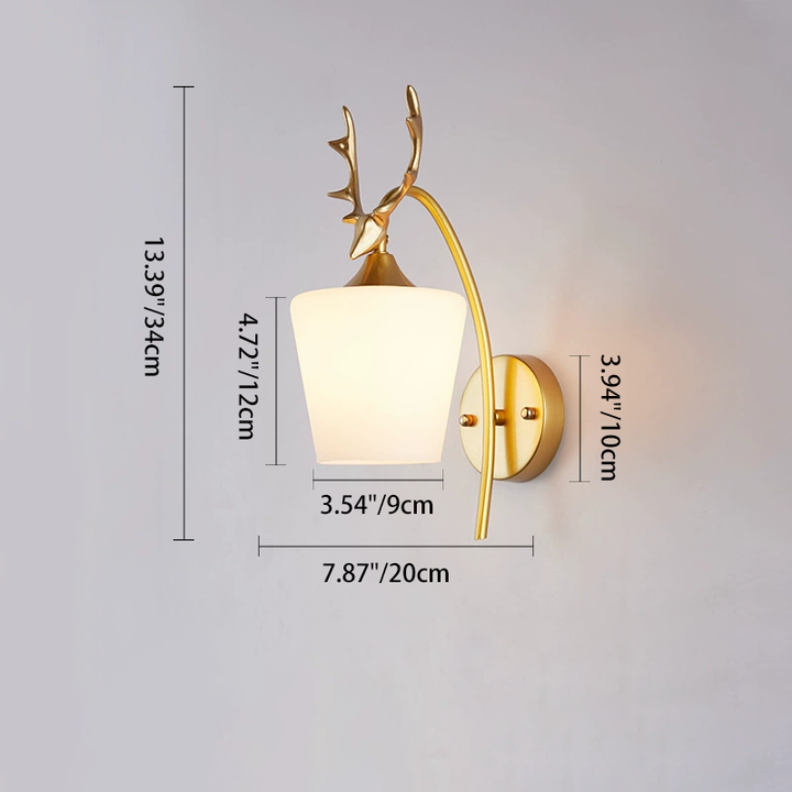 Nordische kreative Wandleuchte mit Geweih-Design, Glasschirm in Kegelform, 1-flammig, für das Wohnzimmer 