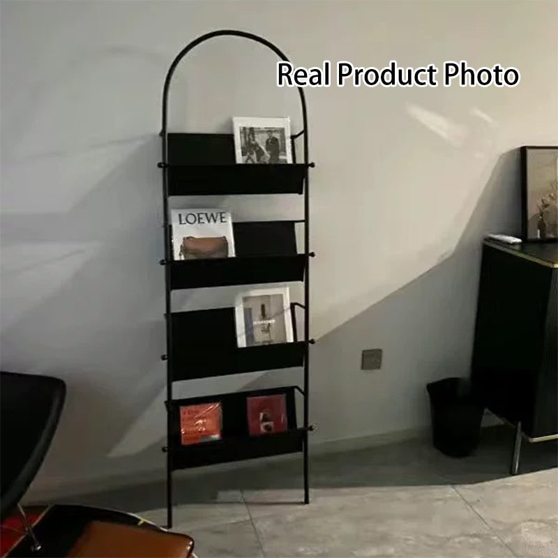 Contemporary Industrial Oval Iron Floor-Standing Bookshelf 4-Tier For Study
