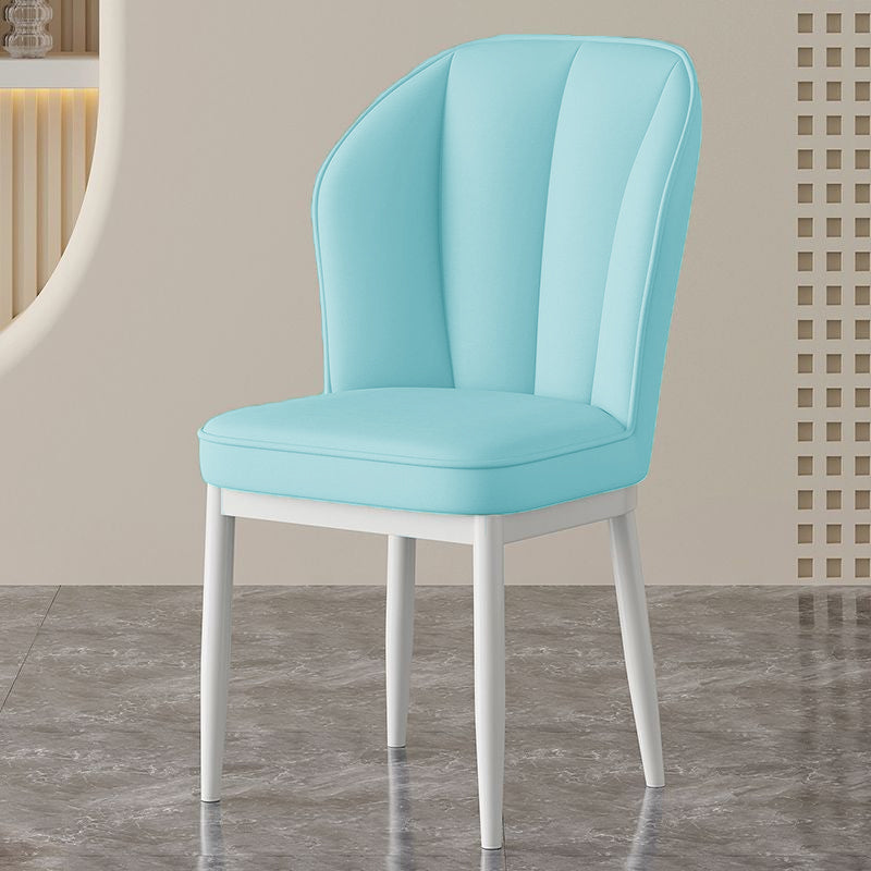 Moderner minimalistischer quadratischer Metallstuhl aus Kunst-Nappaleder mit Rückenlehne ohne Armlehnen für Esszimmer &amp; Küche 