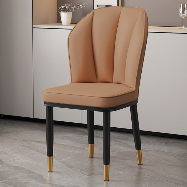 Moderner minimalistischer quadratischer Metallstuhl aus Kunst-Nappaleder mit Rückenlehne ohne Armlehnen für Esszimmer &amp; Küche 