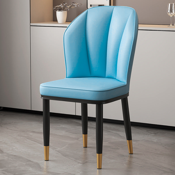 Moderner minimalistischer quadratischer Metallstuhl aus Kunst-Nappaleder mit Rückenlehne ohne Armlehnen für Esszimmer &amp; Küche 