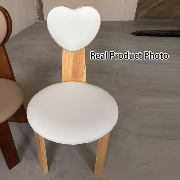 Zeitgenössischer nordischer herzförmiger Massivholz-Mikrofaserleder-Esszimmerstuhl Rückenlehne ohne Armlehnen für Esszimmer &amp; Küche 