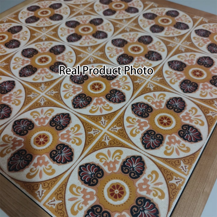 Traditional French Cherry Wood Square Coffee Table With Ceramic Tile Top For Living Room