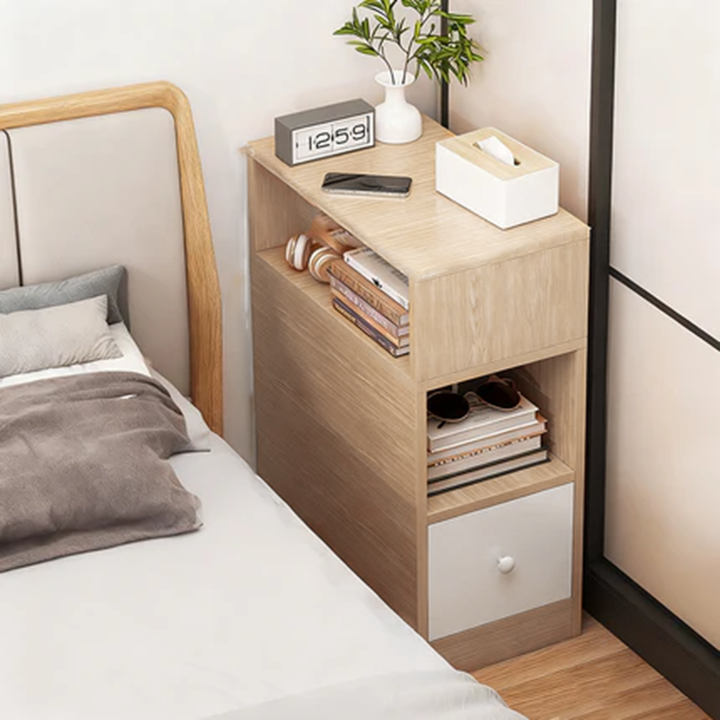 Moderner minimalistischer rechteckiger Nachttisch aus mitteldichter Faserplatte mit 1 Schublade für das Schlafzimmer 