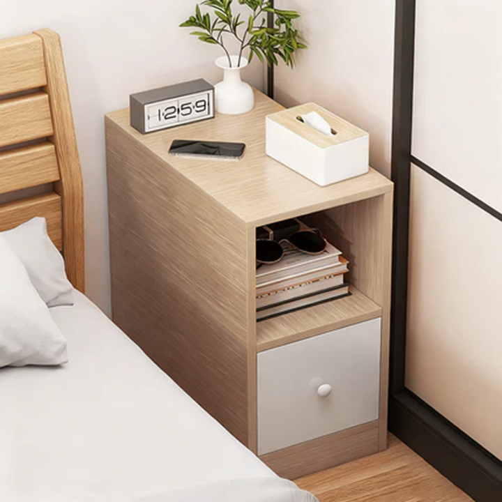 Moderner minimalistischer rechteckiger Nachttisch aus mitteldichter Faserplatte mit 1 Schublade für das Schlafzimmer 