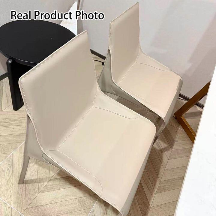 Chaise de salle à manger sans accoudoirs au design moderne minimaliste, rectangulaire, avec dossier en cuir de selle et acier au carbone, pour salle à manger et cuisine 