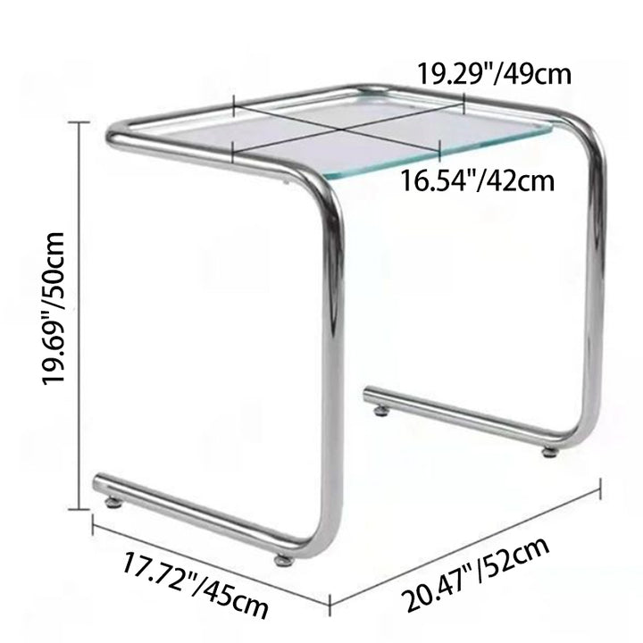 Contemporary Industrial Rectangular Stainless Steel Glass End Table 1-Tier For Living Room