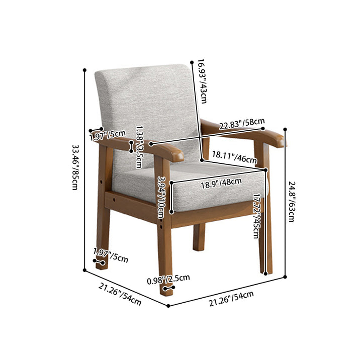 Modern Minimalist Square Rectangular Rubberwood Cotton-linen Desk Chair Backrest Armrest For Home Office