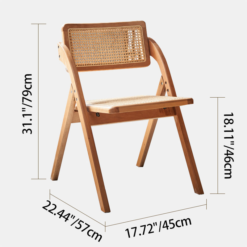 Zeitgenössischer nordischer Klappstuhl aus Gummibaumholz und Rattan-Weberei mit Rückenlehne für das Esszimmer 