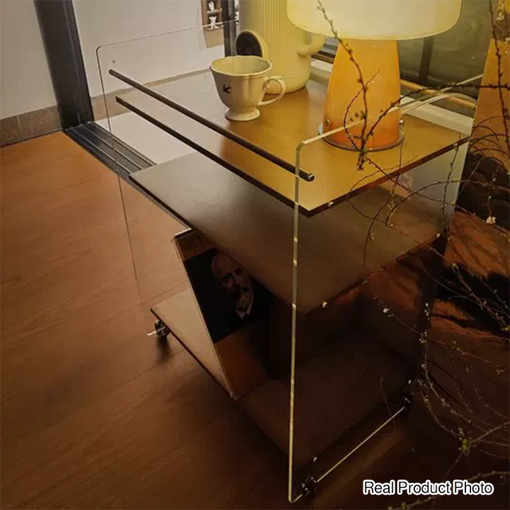 Modern Minimalist Removable Rectangular Bamboo Panel Acrylic End Table 3-Tier For Living Room