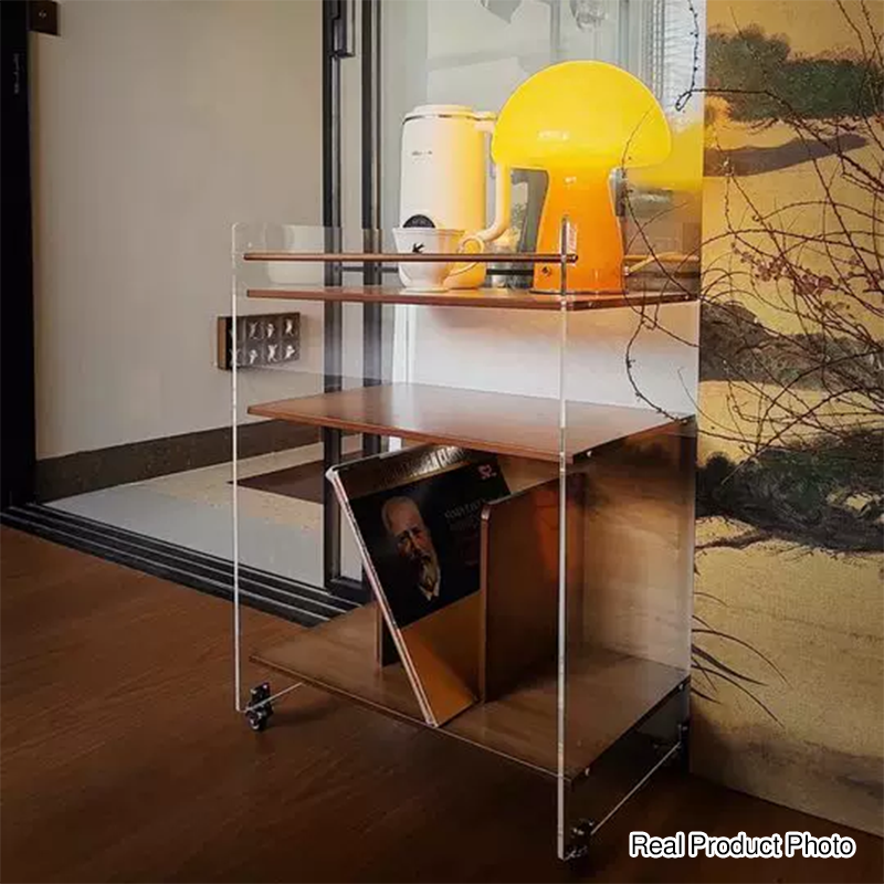 Modern Minimalist Removable Rectangular Bamboo Panel Acrylic End Table 3-Tier For Living Room
